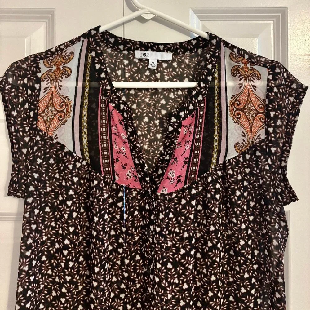 DR2 by Daniel Rainn Sheer Cap Sleeve Flowy Boho Festival Peasant Blouse XS